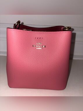 COACH Pink Pebbled Leather Mini Crossbody Bucket Bag